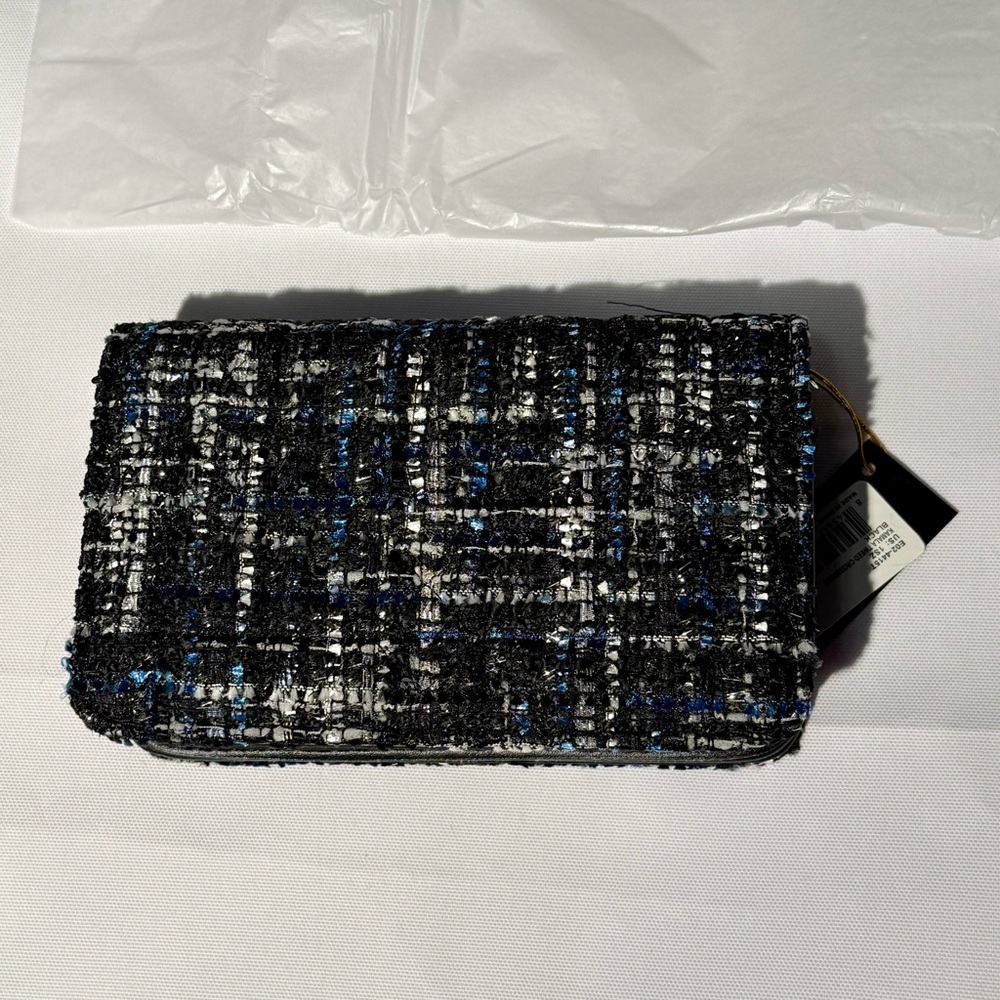 Bebe Kamala Tweed Crossbody Bag Black Blue - NWT - Picture 8 of 12